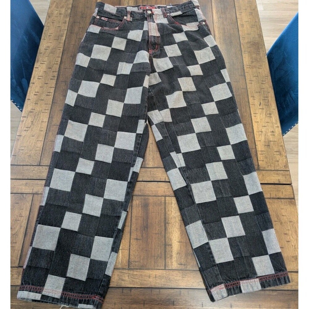 Moffat Quilted Checkered Carpenter Hiphop Wide Leg Skater Pants Grunge 36x32